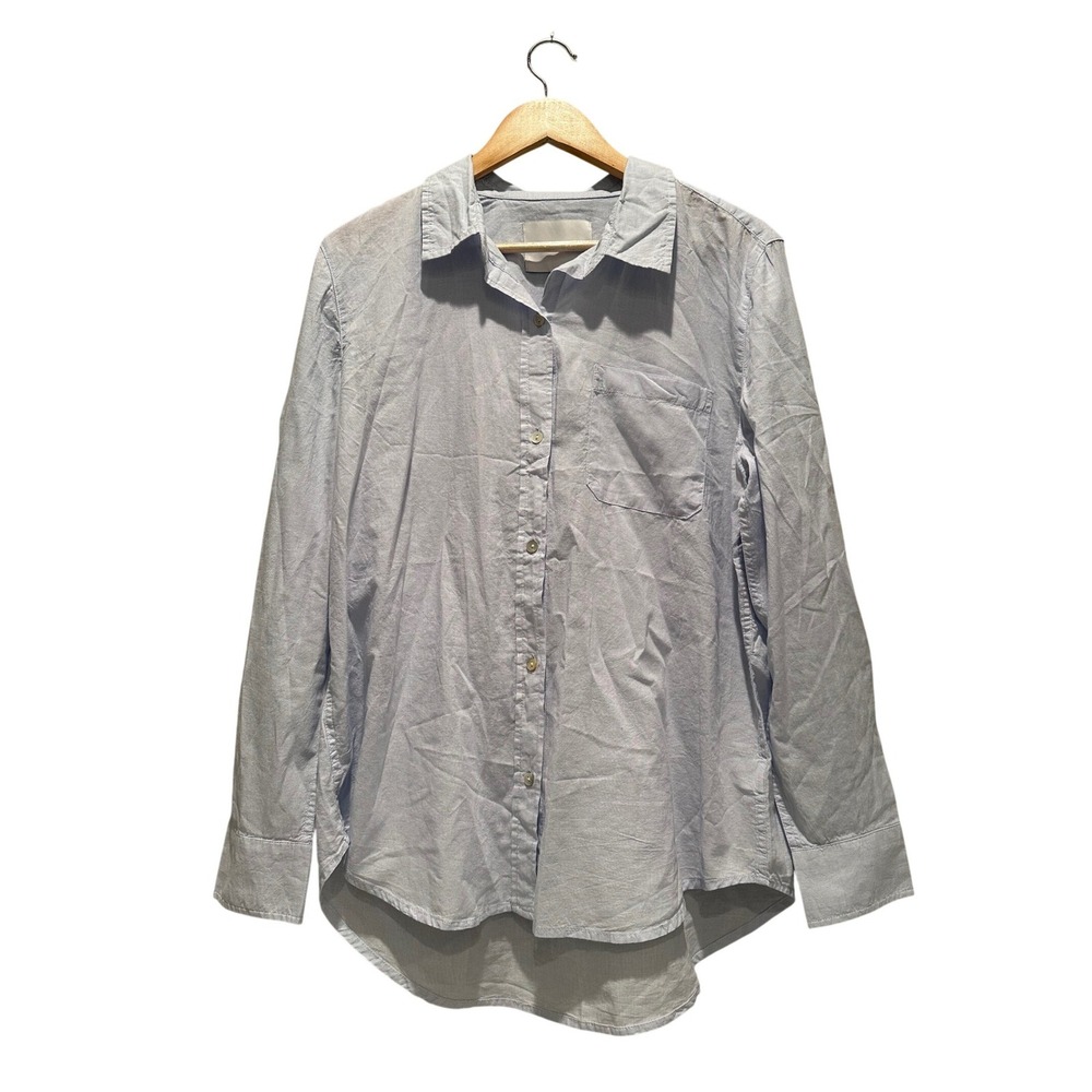 Lola River Women's Blue White Striped Button Up Collared Shirt Size Large Cotton